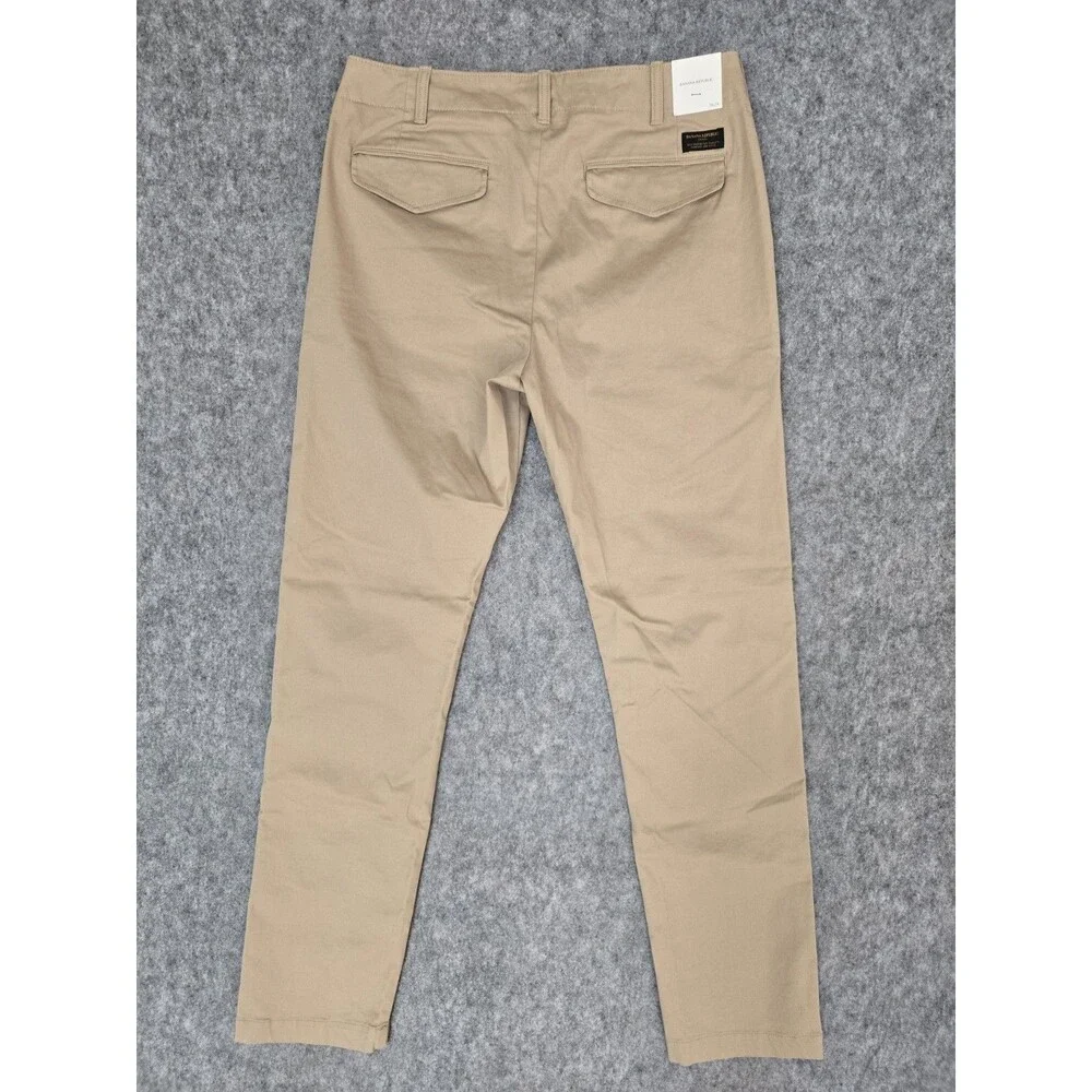 Banana Republic Authentic Slim Chino Pants Mens 34x34 Beige Stretch Flap Pockets